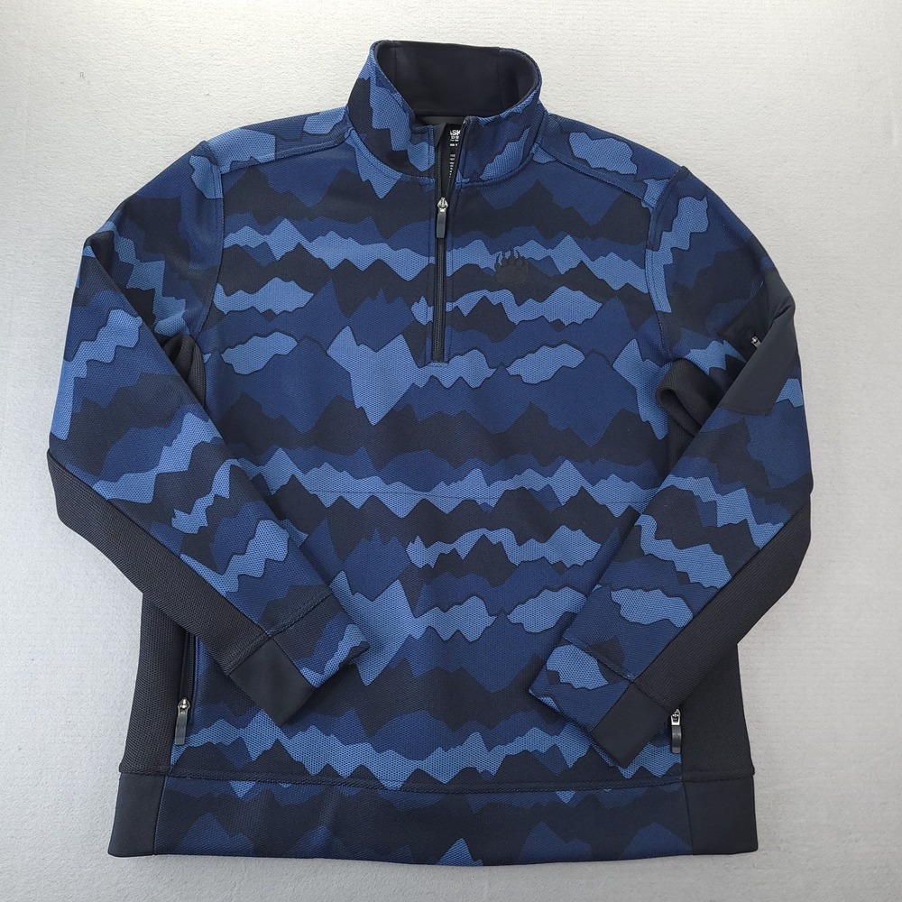 Alaskan Hardgear Sweater Men's Large Blue Mountain Print Quarter Zip Pullover